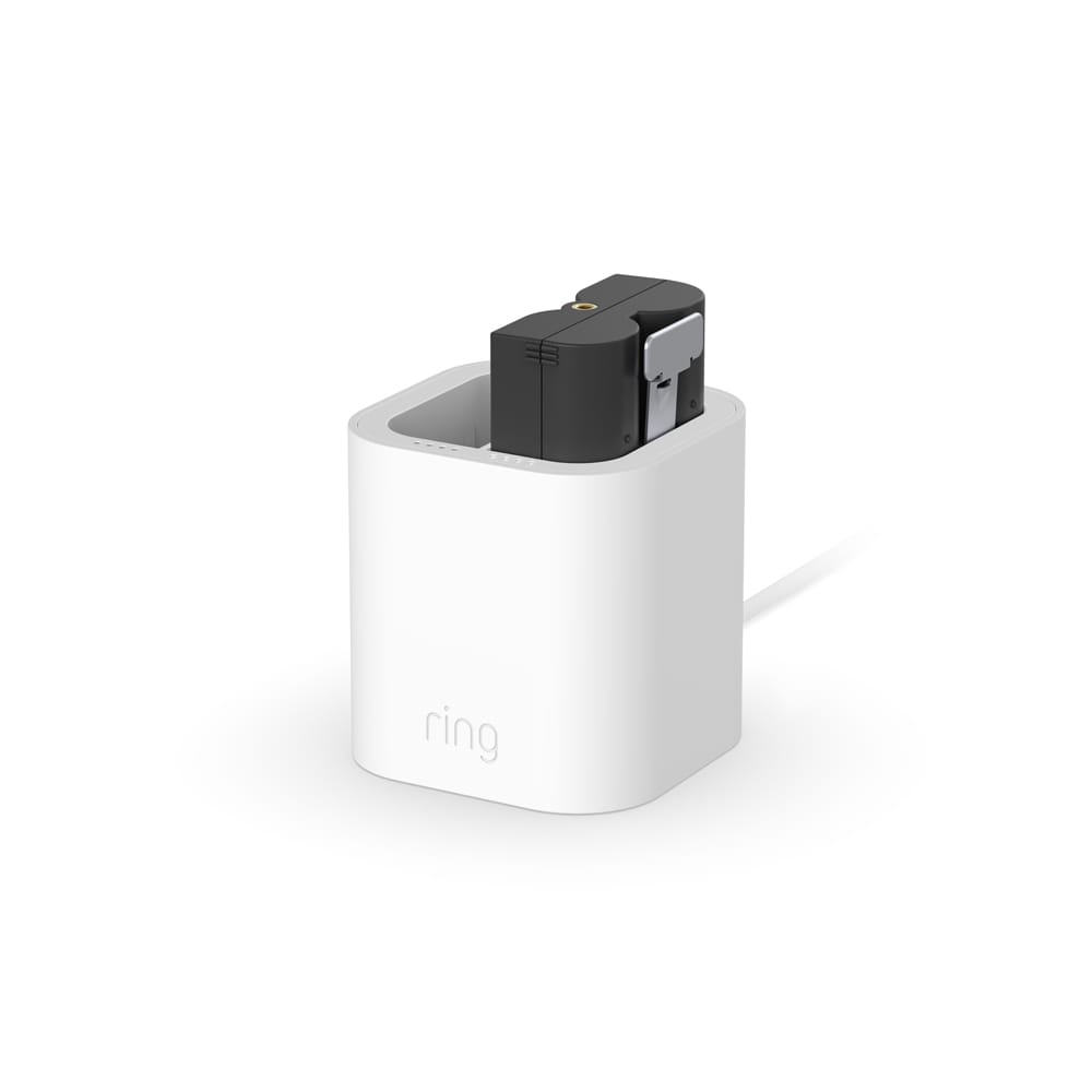 Charging Station (for Quick Release Battery Pack) - White Ring Charging Station with one Quick Release Battery Pack inserted.