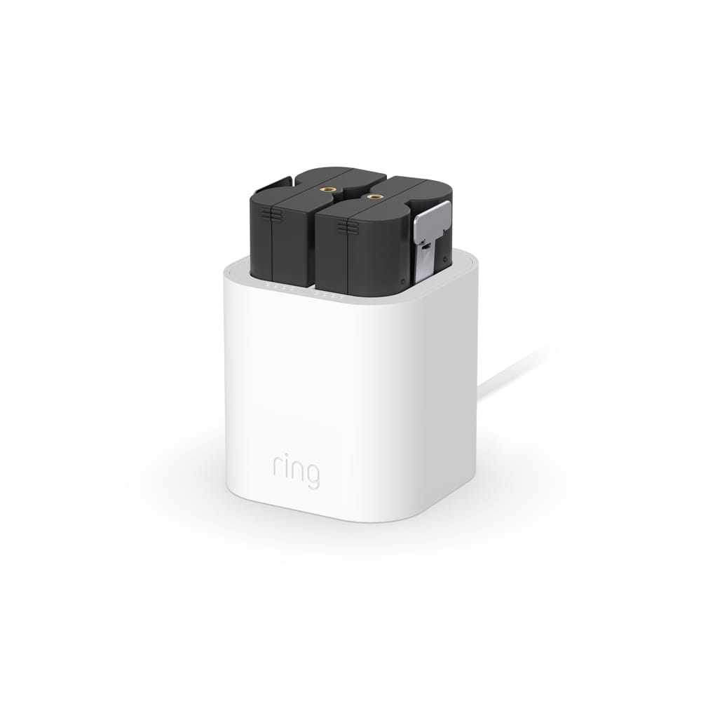 Charging Station (for Quick Release Battery Pack) - White Ring Charging Station with two Quick Release Battery Packs inserted.
