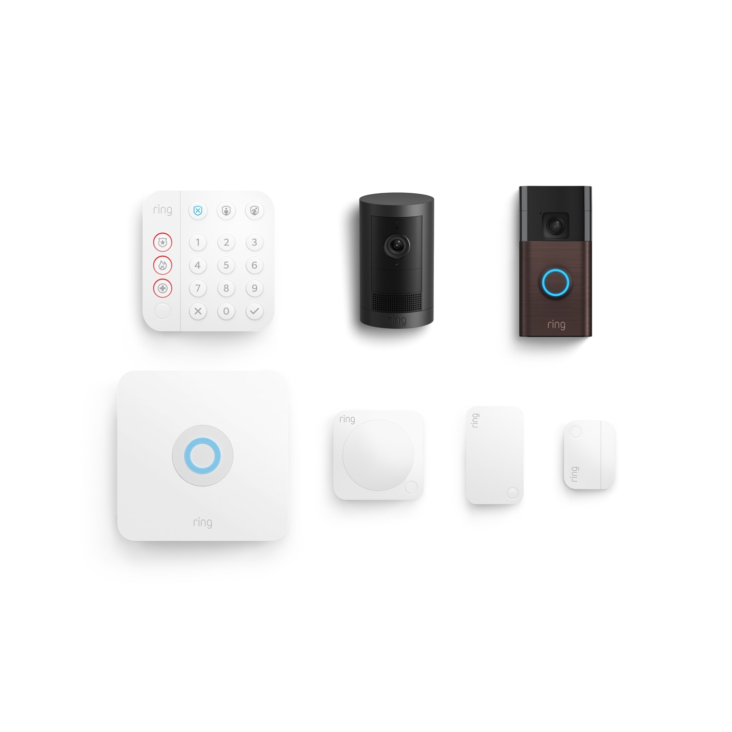 Whole Home Basic Kit (Outdoor Cam Plus Battery + Battery Doorbell + Alarm Security Kit, 5-Piece) - Venetian Bronze + Black