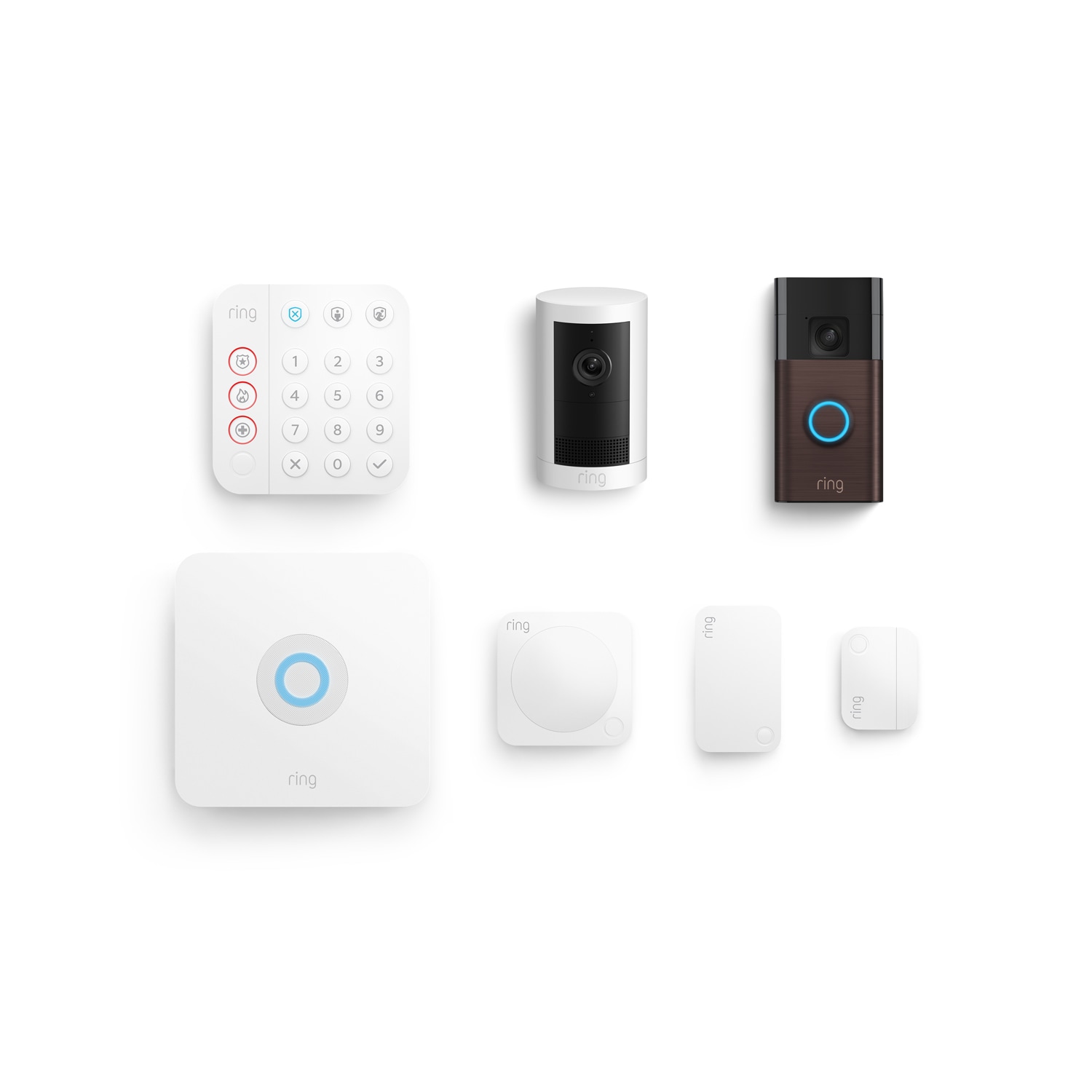 Whole Home Basic Kit (Outdoor Cam Plus Battery + Battery Doorbell + Alarm Security Kit, 5-Piece) - Venetian Bronze + White