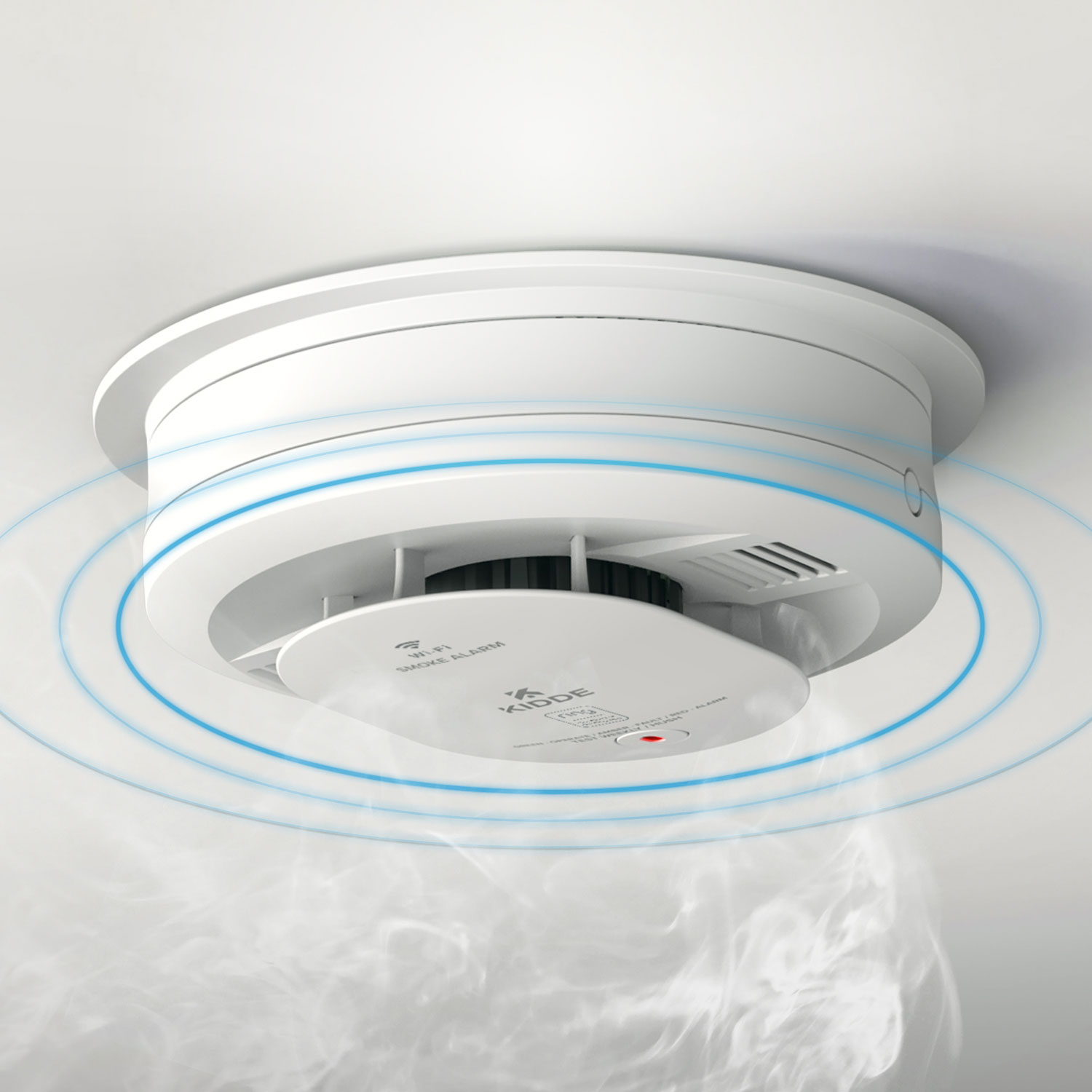 KIDDE Wired Smart Smoke & Carbon Monoxide Alarm - KIDDE Smart Smoke Alarm on the ceiling detecting smoke.